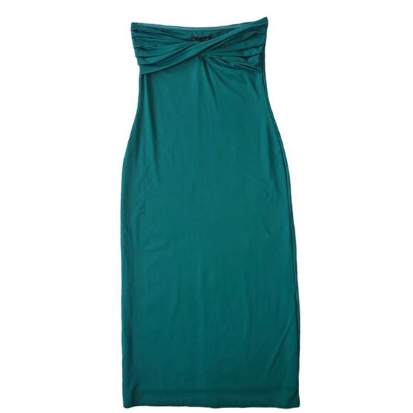 HOUSE OF HARLOW Green Strapless Twist Bodycon Midi Dress Size Medium Bandeau - Picture 7 of 10